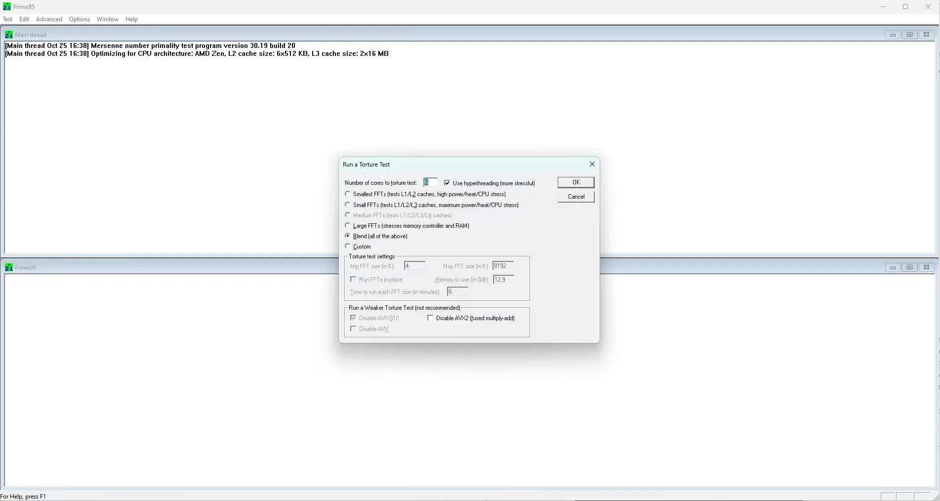 Uruchamianie testu Prime95